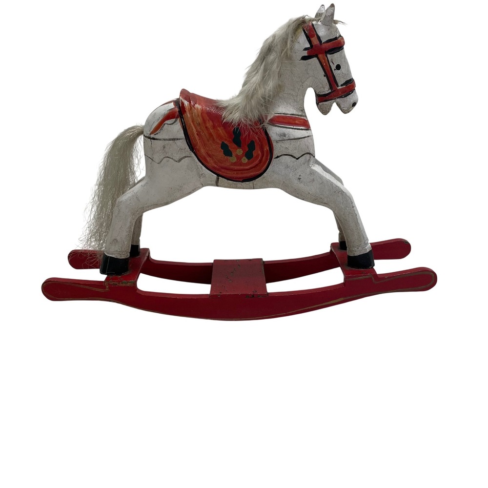 Vtg Handpainted Carved Wooden Rocking Horse Distressed Folk Art Decor Primative